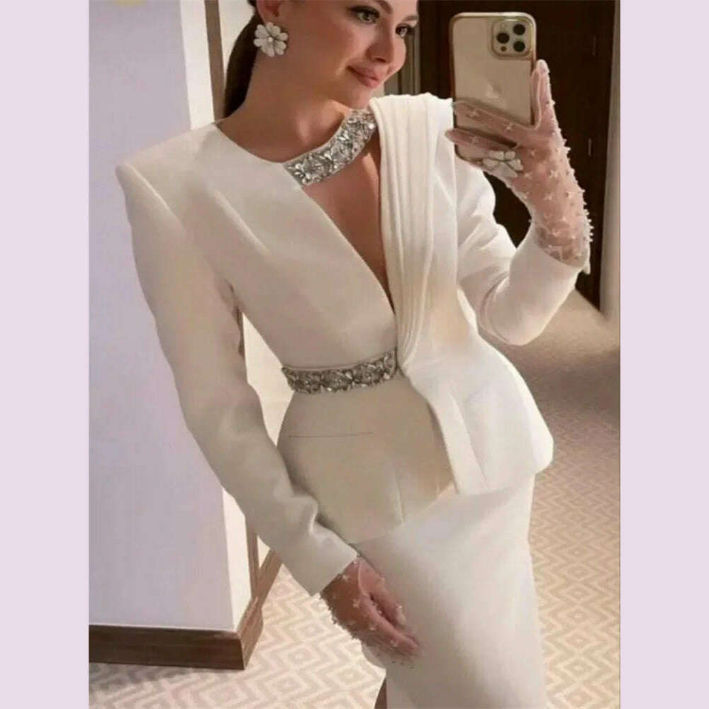 KIMLUD, Evening Dresses Full Sleeves Jacket Formal Dresses 2024 Beads Cocktail Party Dresses Saudi Arabia Dubai Prom Gown فساتين طويلة, KIMLUD Womens Clothes