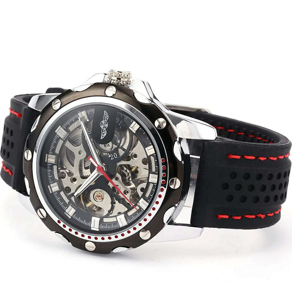 Famous Brand New Fashion Mechanical watches Skeleton Watches Rubber Strap Men Automatic Mechanical Wrist Watch Relogio Masculino - KIMLUD