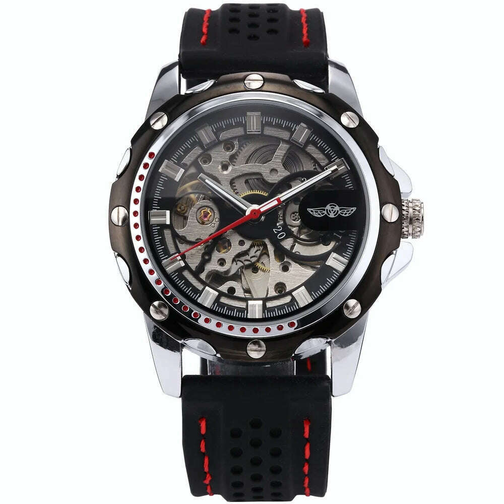 Famous Brand New Fashion Mechanical watches Skeleton Watches Rubber Strap Men Automatic Mechanical Wrist Watch Relogio Masculino - KIMLUD