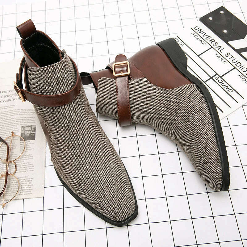 Fashion British Style Ankle Boots Classic Casual Party Street PU Stitching Suede Color Matching Buckle Business Daily Men Shoes - KIMLUD