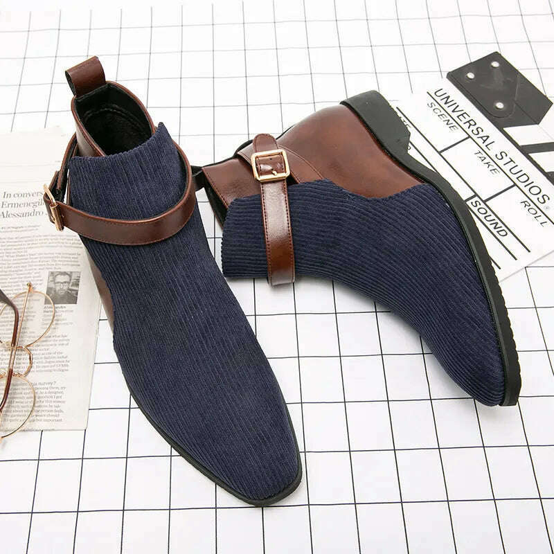Fashion British Style Ankle Boots Classic Casual Party Street PU Stitching Suede Color Matching Buckle Business Daily Men Shoes - KIMLUD