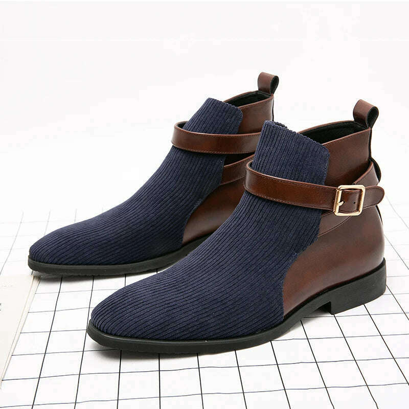 Fashion British Style Ankle Boots Classic Casual Party Street PU Stitching Suede Color Matching Buckle Business Daily Men Shoes - KIMLUD