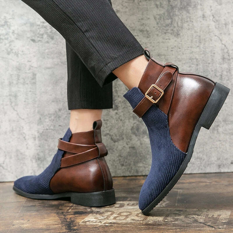 Fashion British Style Ankle Boots Classic Casual Party Street PU Stitching Suede Color Matching Buckle Business Daily Men Shoes - KIMLUD