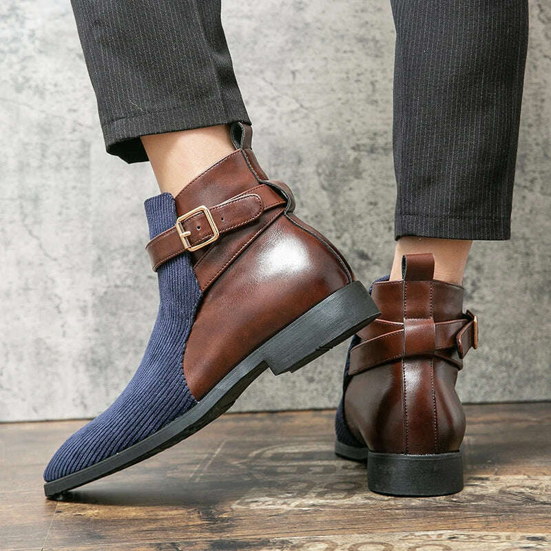 Fashion British Style Ankle Boots Classic Casual Party Street PU Stitching Suede Color Matching Buckle Business Daily Men Shoes - KIMLUD