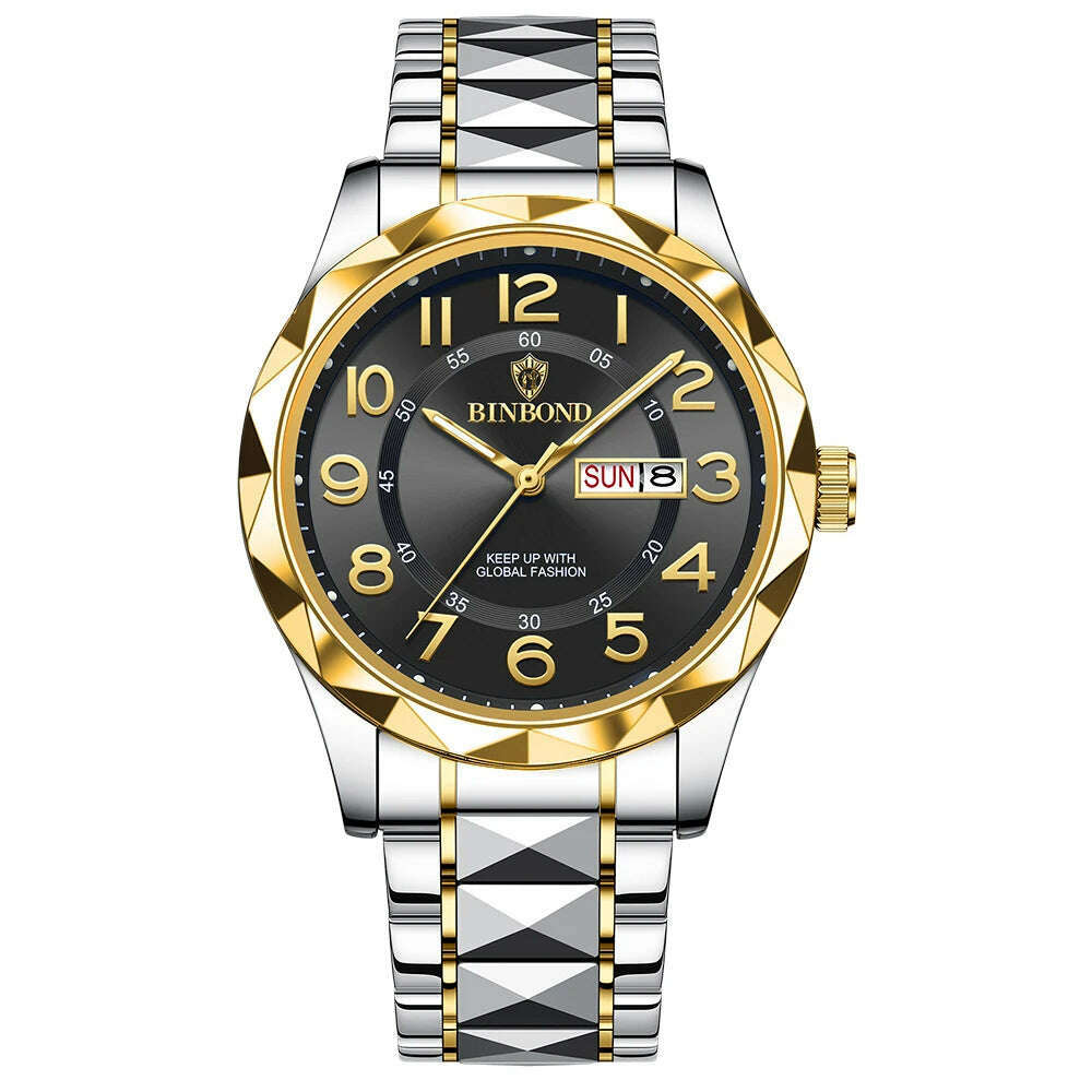KIMLUD, Fashion Business Watch Men Warterproof Sports Mens Watch Top Brand Luxury Clock Male Quartz Wristwatch Relogio Masculino 2024, Gold black, KIMLUD APPAREL - Womens Clothes