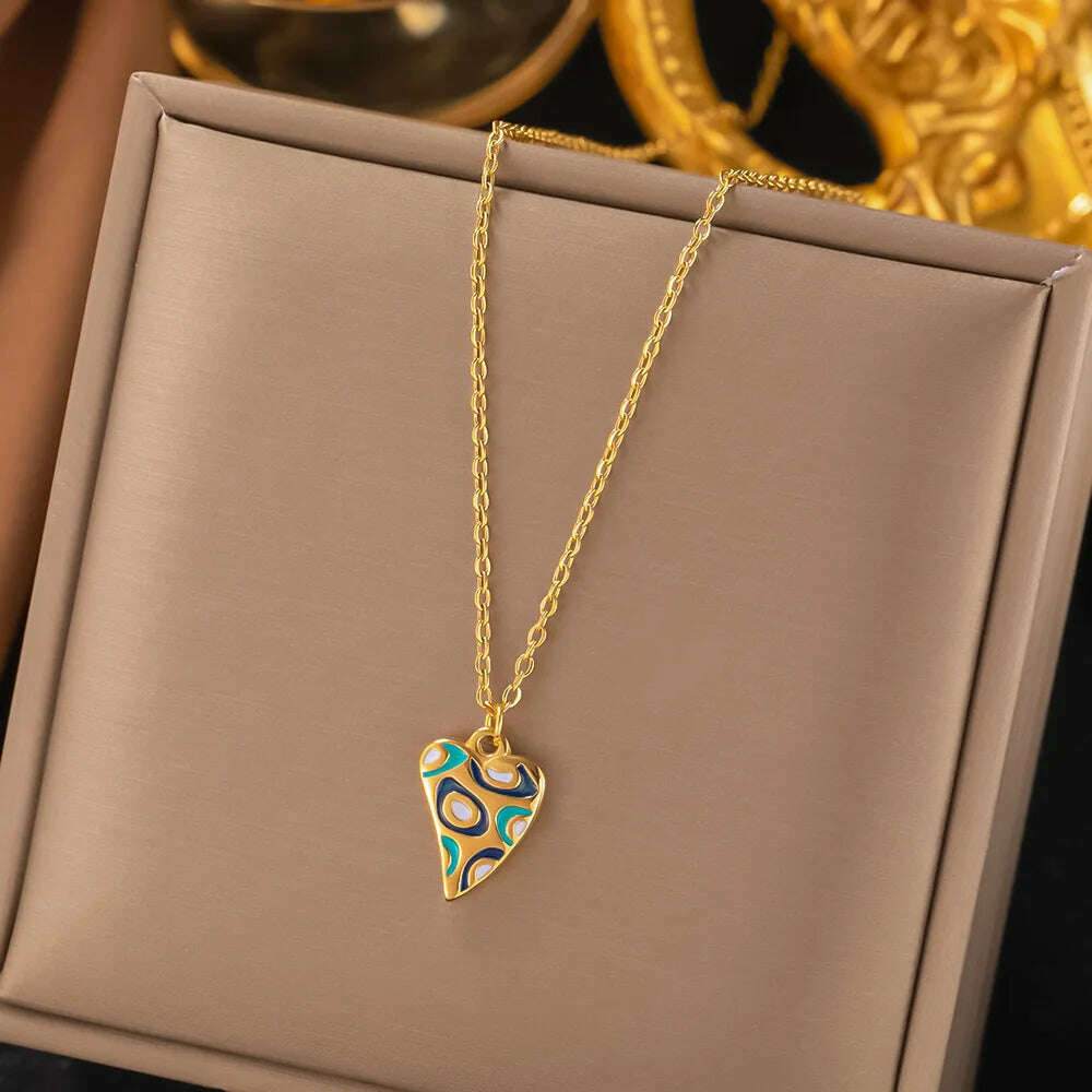 Fashion Four-leaf Clover Stainless Steel Earrings Necklace Set For Women Lucky Turkish Blue Eyes Drop Pendant Daywear Jewelry - KIMLUD