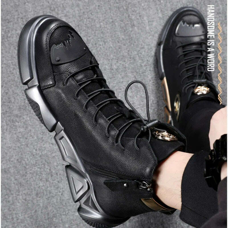 KIMLUD, Fashion High Top Leather Casual Sneaker Men Black Platform Sneakers Luxury Designer Superstar Shoes Men Hip Hop Streetwear Shoes, KIMLUD Womens Clothes
