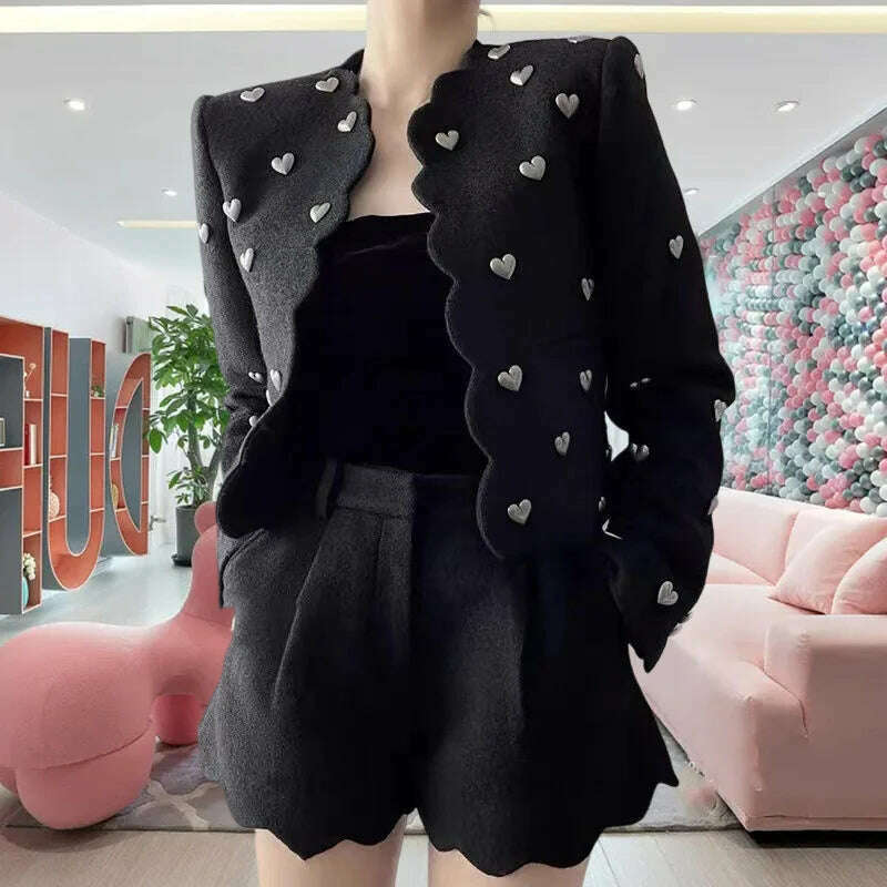 Fashion Love Beading Wool Jacket Coat High Street Fall Winter French Vintage Elegant Short Cardigan Women Outwear Blazer G338 - KIMLUD