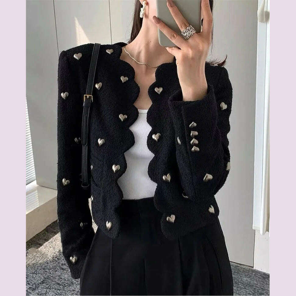 Fashion Love Beading Wool Jacket Coat High Street Fall Winter French Vintage Elegant Short Cardigan Women Outwear Blazer G338 - KIMLUD
