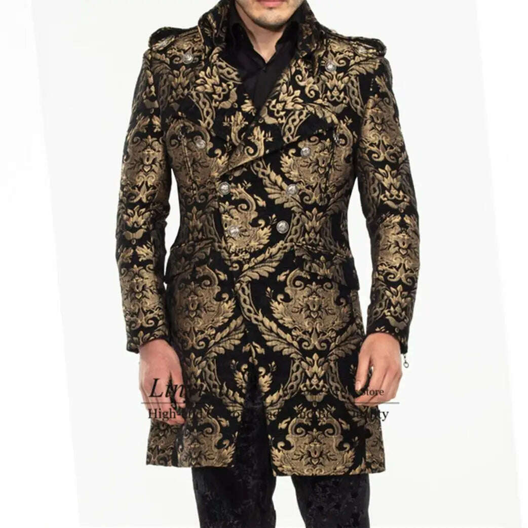 KIMLUD, Fashion Men's Wedding Suits Gold Embroidered Groom Tuxedo 2 Pieces Sets Male Prom Long Blazers Trajes Elegante Para Hombres, black / L / CHINA, KIMLUD APPAREL - Womens Clothes