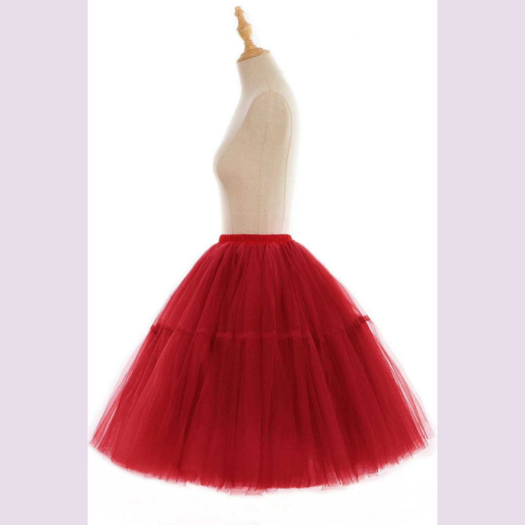 Fashion Red Multi-Layers Tulle Skirts Women Elastic Waist Puffy Knee Length Tutu Petticoat Lolita Cosplay Underskirt Jupons - KIMLUD