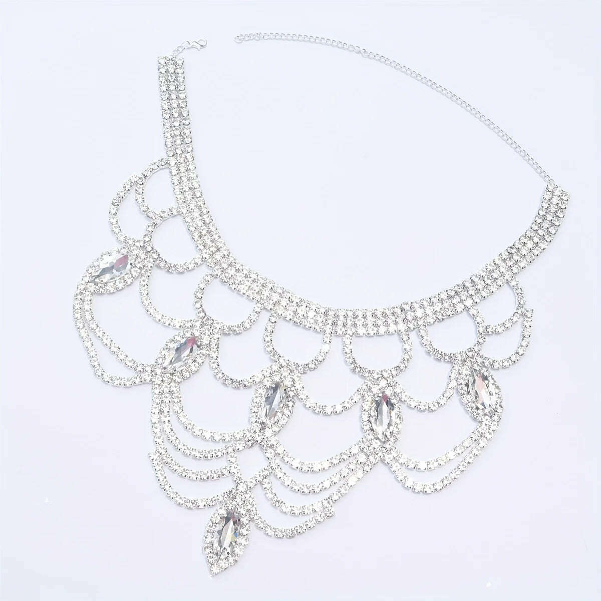 KIMLUD, Fashion Shiny Rhinestone Necklace Jewelry Women's Exquisite Luxury Bridal Wedding Party Jewelry Necklace Wearing Accessories, KIMLUD Womens Clothes