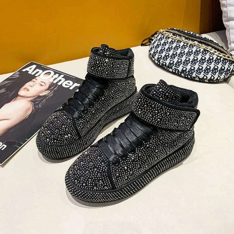 Fashion Sneakers Women Trend 2022 New Spring Autumn Platform Lace Up Rhinestone Women Casual Shoes Fashion Shiny Ladies Shoes - KIMLUD