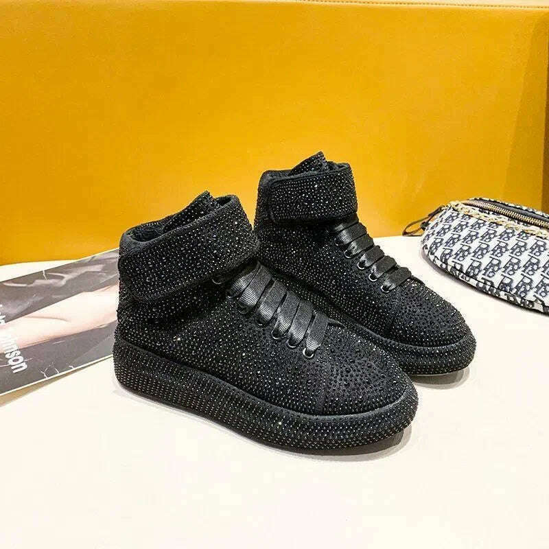 Fashion Sneakers Women Trend 2022 New Spring Autumn Platform Lace Up Rhinestone Women Casual Shoes Fashion Shiny Ladies Shoes - KIMLUD