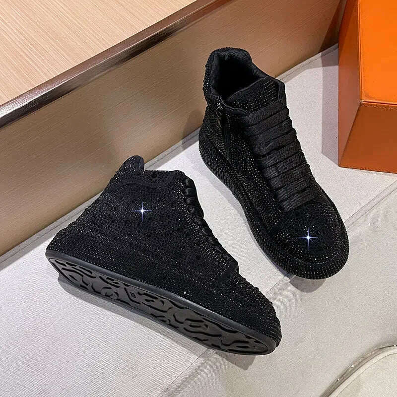 Fashion Sneakers Women Trend 2022 New Spring Autumn Platform Lace Up Rhinestone Women Casual Shoes Fashion Shiny Ladies Shoes - KIMLUD