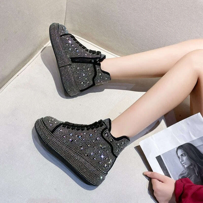 Fashion Sneakers Women Trend 2022 New Spring Autumn Platform Lace Up Rhinestone Women Casual Shoes Fashion Shiny Ladies Shoes - KIMLUD