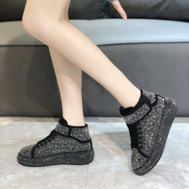 Fashion Sneakers Women Trend 2022 New Spring Autumn Platform Lace Up Rhinestone Women Casual Shoes Fashion Shiny Ladies Shoes - KIMLUD