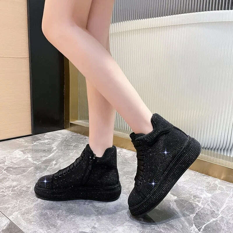 Fashion Sneakers Women Trend 2022 New Spring Autumn Platform Lace Up Rhinestone Women Casual Shoes Fashion Shiny Ladies Shoes - KIMLUD