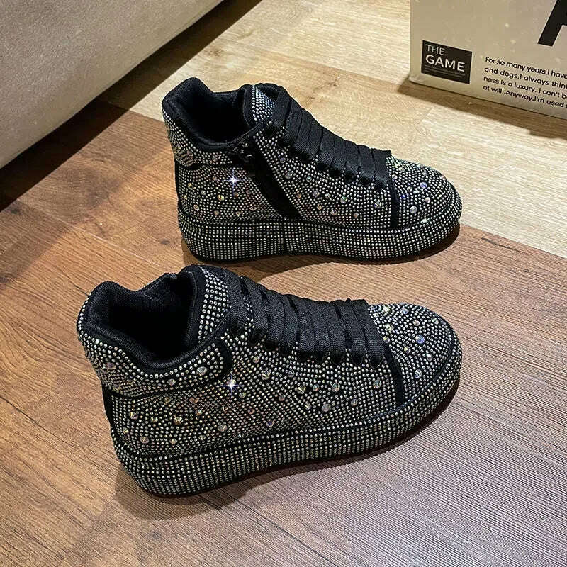 Fashion Sneakers Women Trend 2022 New Spring Autumn Platform Lace Up Rhinestone Women Casual Shoes Fashion Shiny Ladies Shoes - KIMLUD