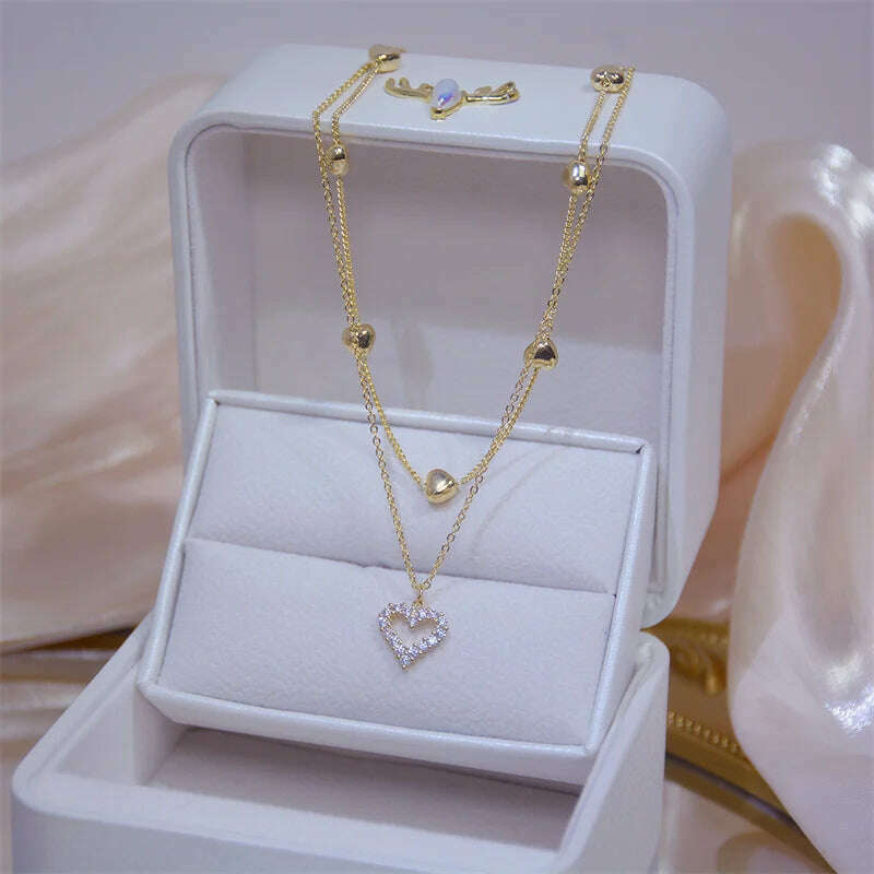 Fashion Tiny Heart Choker Necklace for Women Short Chain Shape Pendant Collares Necklace Ethnic Bohemian Jewelry Kolye Gift - KIMLUD