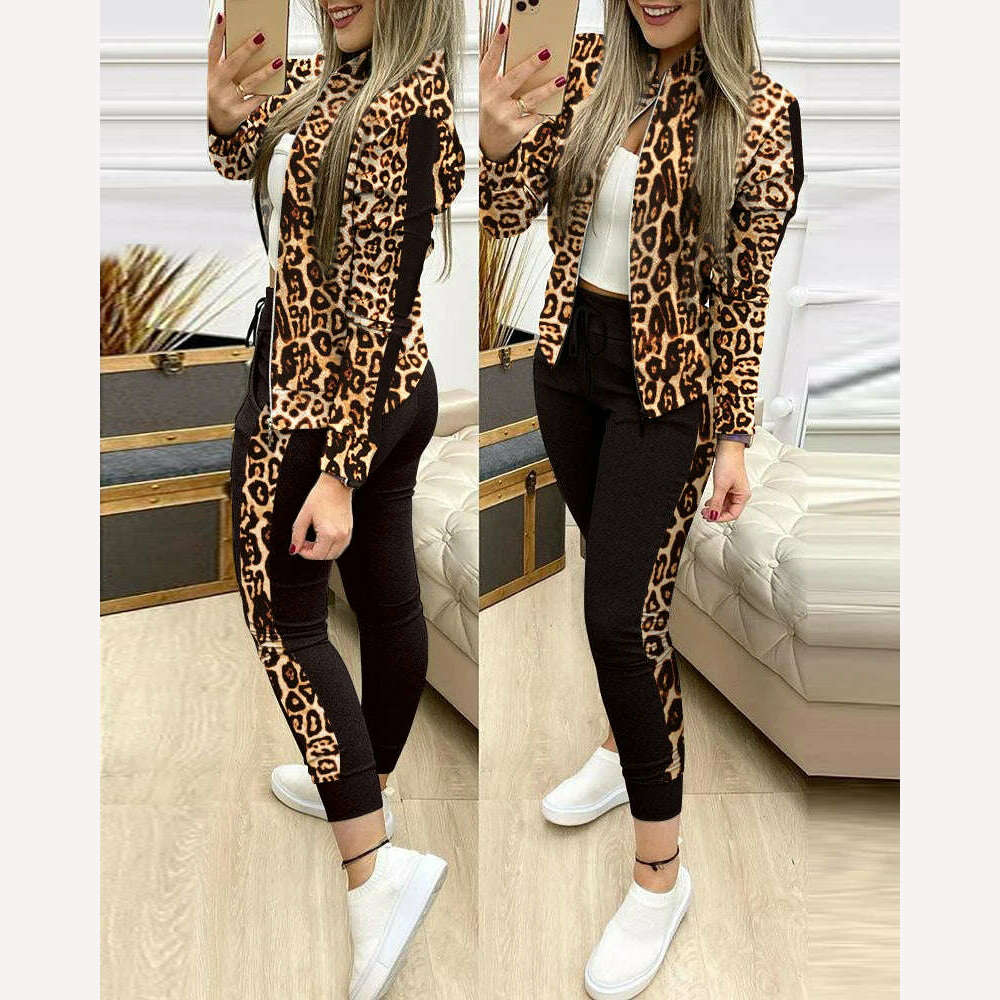 Fashion Tracksuit 2 Piece Set Autumn Winter Zipper Jacket + Long Pants Sports Suit Female Sweatshirt Sportswear Suit For Woman - KIMLUD