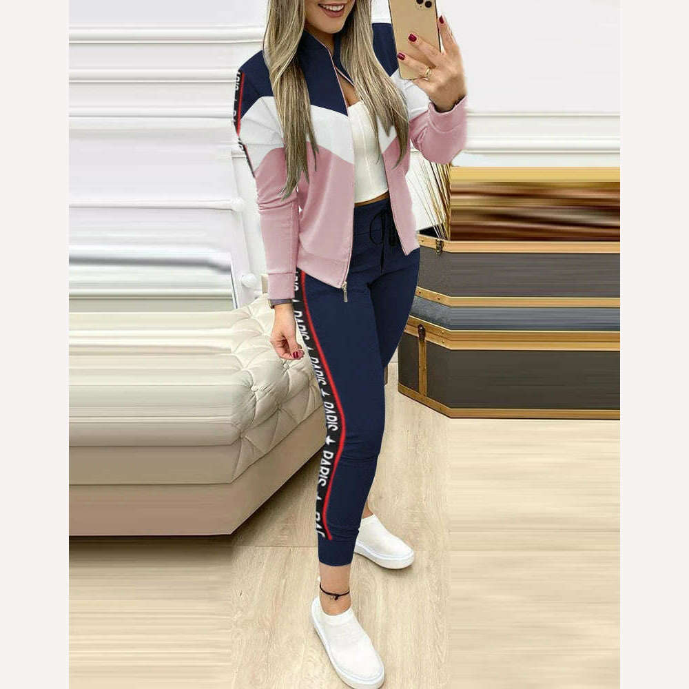 Fashion Tracksuit 2 Piece Set Autumn Winter Zipper Jacket + Long Pants Sports Suit Female Sweatshirt Sportswear Suit For Woman - KIMLUD
