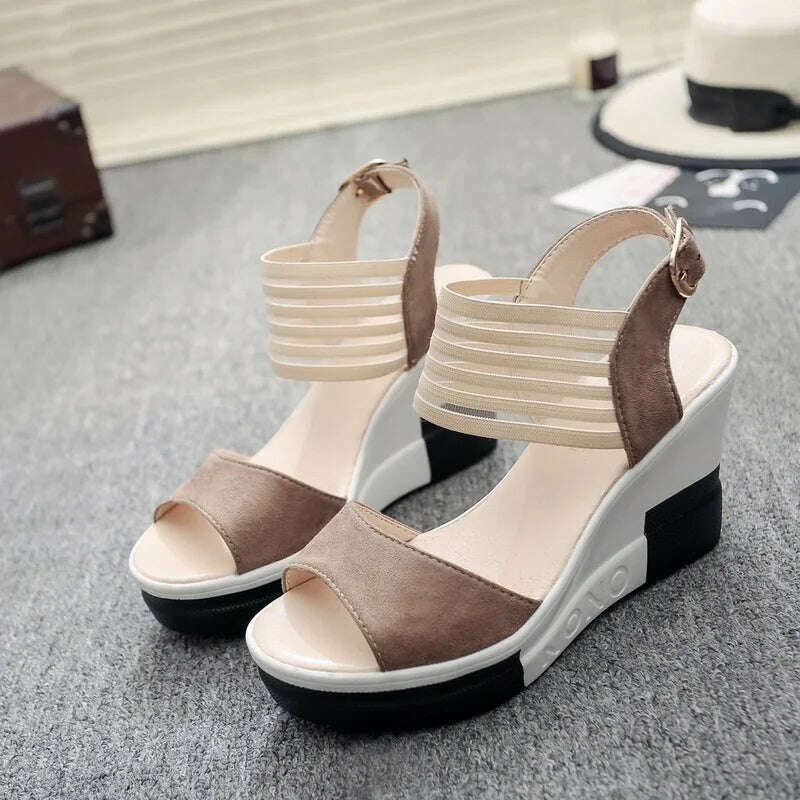 Fashion Wedge Women Shoes Casual Belt Buckle High Heel Shoes Fish Mouth Sandals Luxury Summer New Fashion All-match Roman Style - KIMLUD