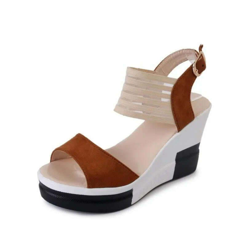Fashion Wedge Women Shoes Casual Belt Buckle High Heel Shoes Fish Mouth Sandals Luxury Summer New Fashion All-match Roman Style - KIMLUD