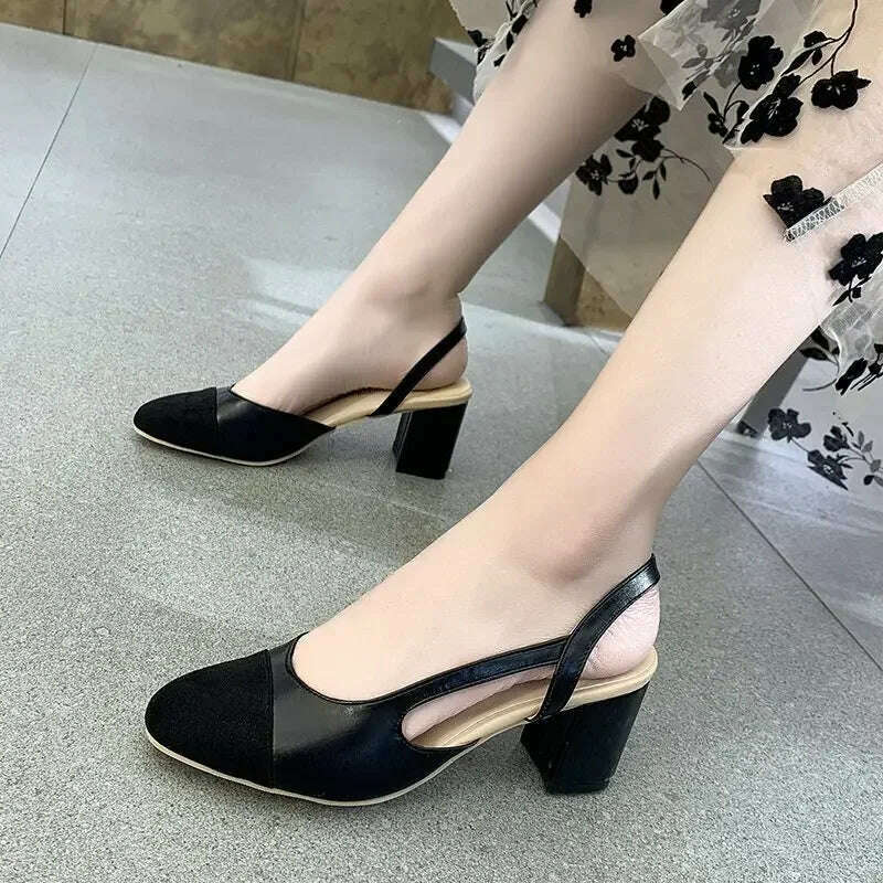 KIMLUD, Fashion Women Shoes Woman Dress Shoes Mid Heel Square Head Wedding Party Sandals Casual Shoes, black / 40, KIMLUD APPAREL - Womens Clothes
