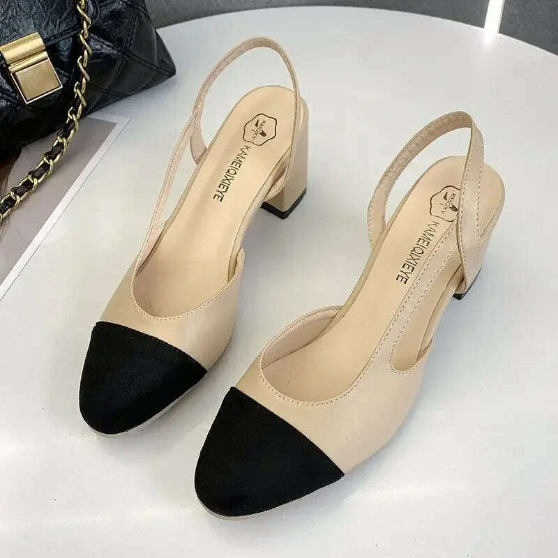 KIMLUD, Fashion Women Shoes Woman Dress Shoes Mid Heel Square Head Wedding Party Sandals Casual Shoes, Apricot / 36, KIMLUD APPAREL - Womens Clothes