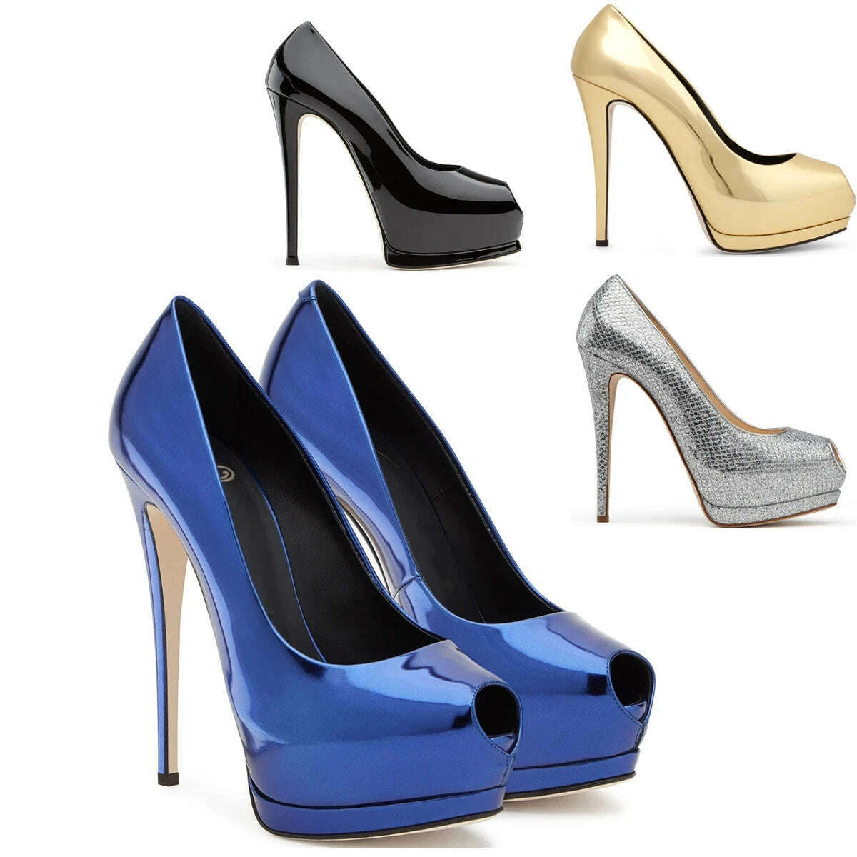 Fashion Women's Peep Toe High Heels Platform Pumps Stilettos Ladies Wedding Party Dress Shoes Blue Black Support Customized - KIMLUD