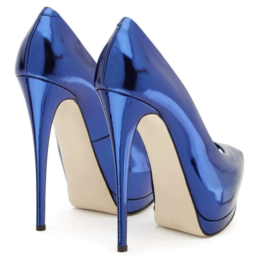 Fashion Women's Peep Toe High Heels Platform Pumps Stilettos Ladies Wedding Party Dress Shoes Blue Black Support Customized - KIMLUD