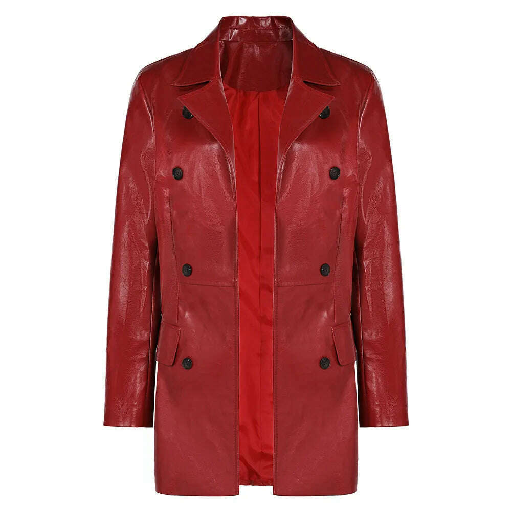 Female Webb Madame Cosplay Red Jacket Role Play Costume Adult Women Outfit Fantasy Movie Leather Coat Halloween Carnival Suit - KIMLUD