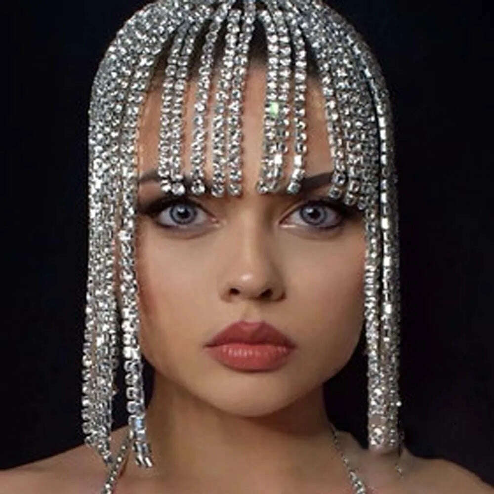 Flash Tassel Rhinestone Cap Headpiece Crystal Head Chain Jewelry Belly Party Dance Wedding 1920s Hair Accessories for Women Gift - KIMLUD