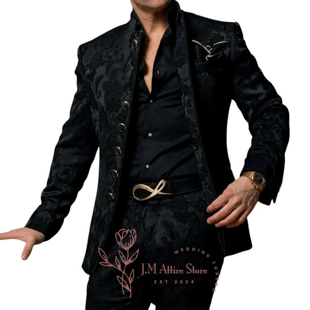 KIMLUD, Formal Men's Suits 2 Pieces Blazer Pants Black Jacquard Set for Wedding Dinner Dating Ceremony Banquet Luxury Custom Tuxedo , KIMLUD Womens Clothes