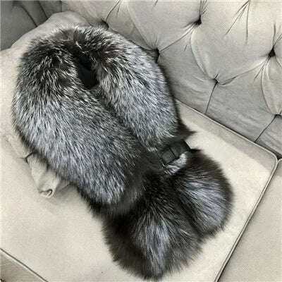 Fox Fur Scarf Luxury Genuine Big Fur Collar Whole Skin Solid Scarves With leather strap Women's Neck Warm Natural Fox Fur Shawl - KIMLUD