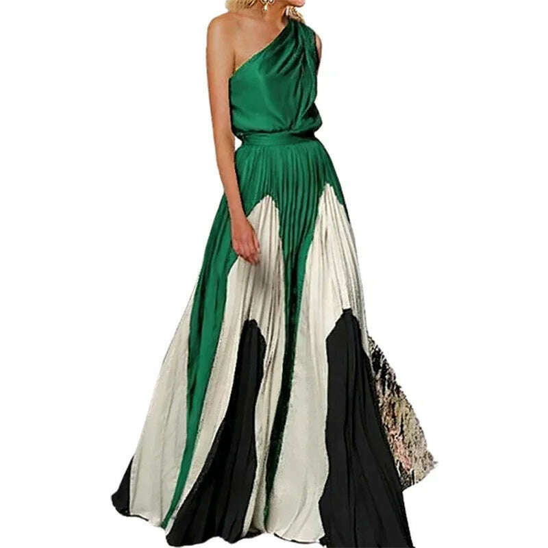 KIMLUD, Freeacy 2024 Fashion Women's Party Dress Sleeveless High Waist Contrast Color Pleated Dress Elegant Maxi Evening Dresses, KIMLUD Womens Clothes