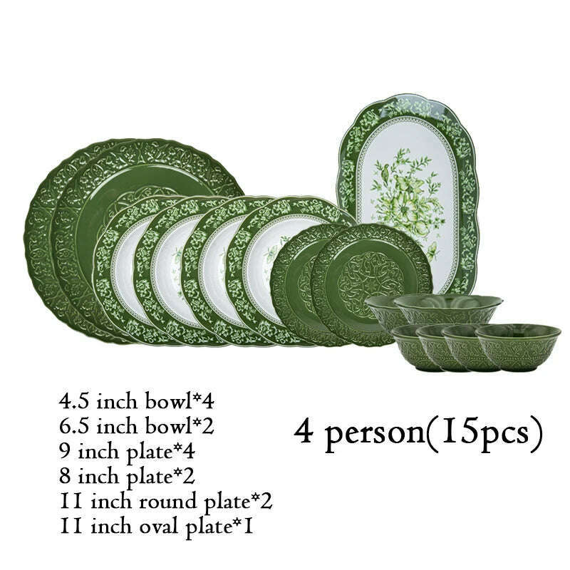 KIMLUD, French Retro Dining Tables Dinner Plates Set Tableware Dishes Dish Plate Sets Complete Tableware Service Dinnerware Kitchen Bar, 15pcs, KIMLUD Womens Clothes