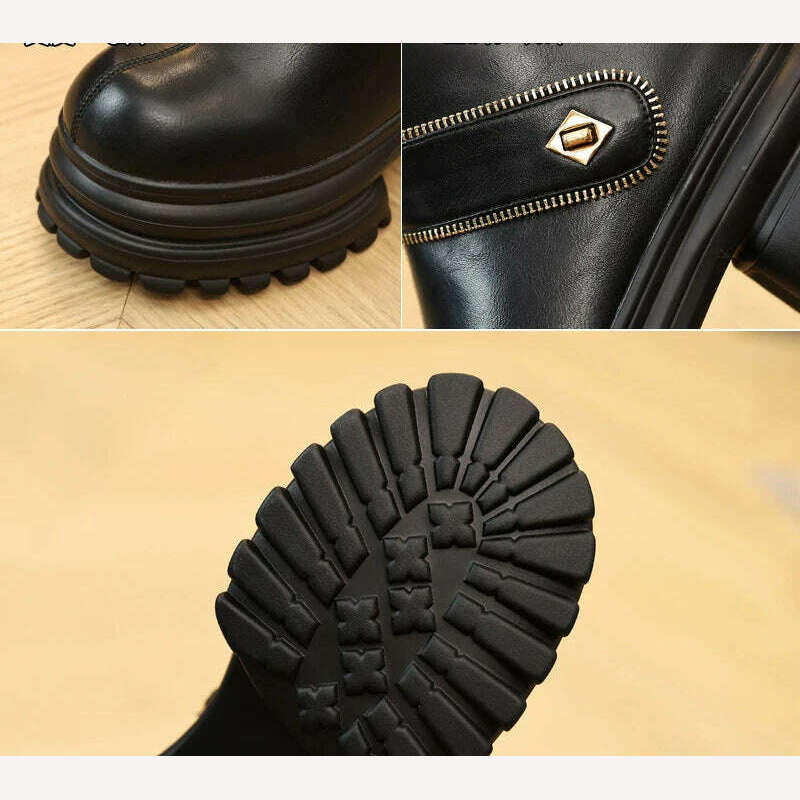 Fujin 8cm New Sock Genuine Leather Stretch Fabric Booties Block Knee High Boots Women Platform Wedge Fashion Autumn Spring Shoes - KIMLUD
