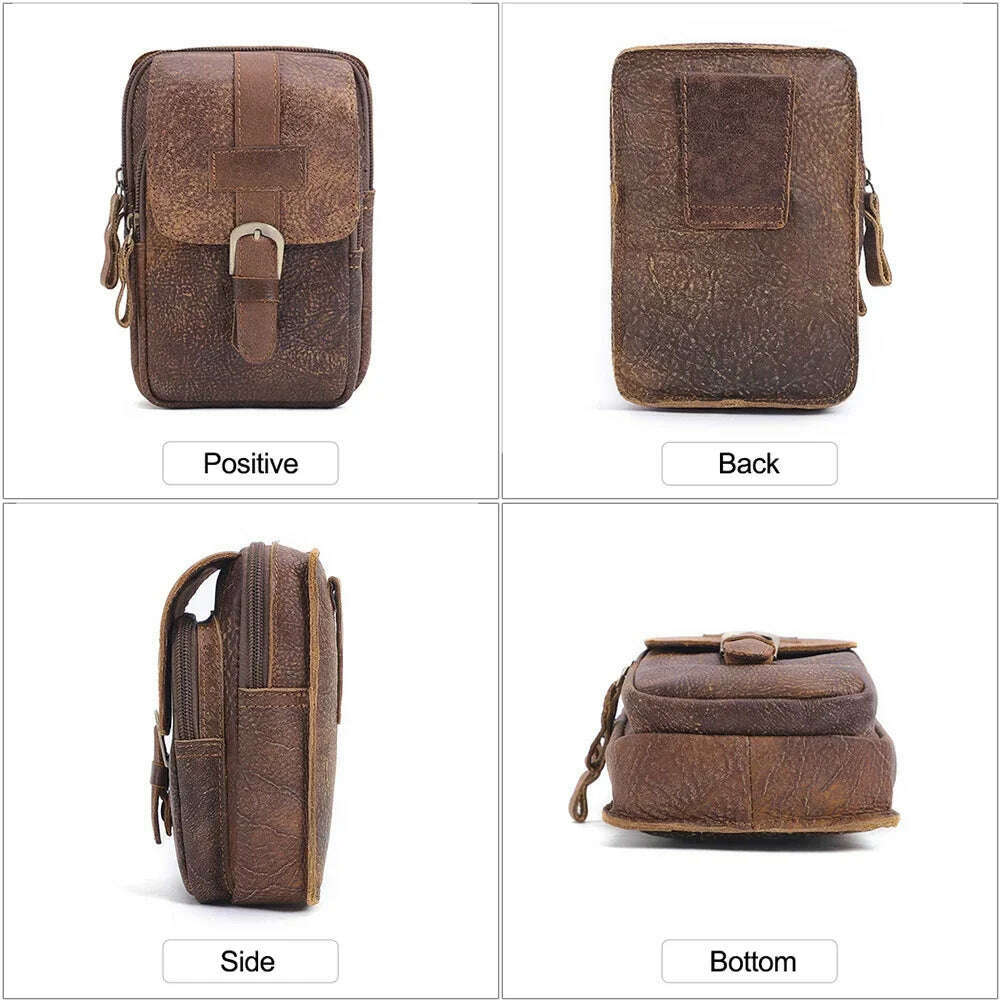 KIMLUD, Genuine Leathe Waist Packs Men Waist Bags Travel Fanny Pack with Cell Phone Pouch Waist Casual Multifunction Belt Bag, KIMLUD Womens Clothes