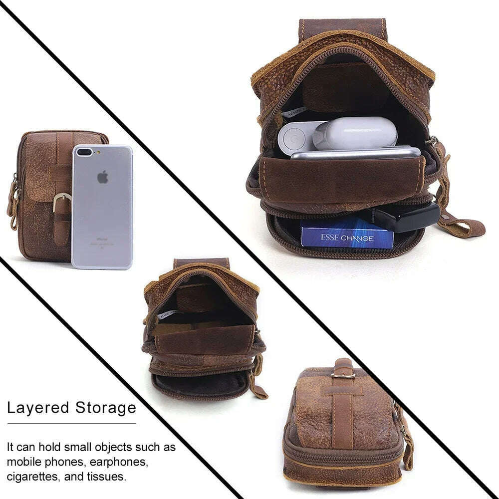 KIMLUD, Genuine Leathe Waist Packs Men Waist Bags Travel Fanny Pack with Cell Phone Pouch Waist Casual Multifunction Belt Bag, KIMLUD Womens Clothes