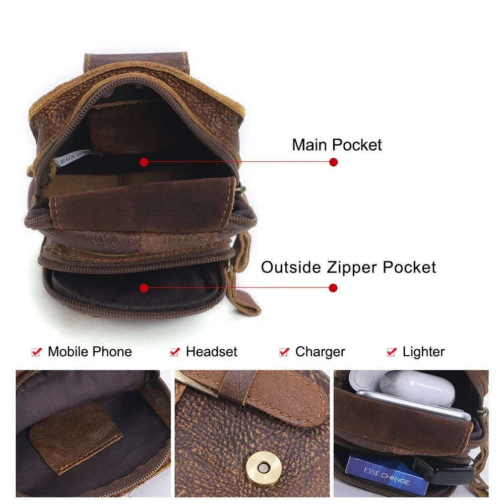 KIMLUD, Genuine Leathe Waist Packs Men Waist Bags Travel Fanny Pack with Cell Phone Pouch Waist Casual Multifunction Belt Bag, KIMLUD Womens Clothes