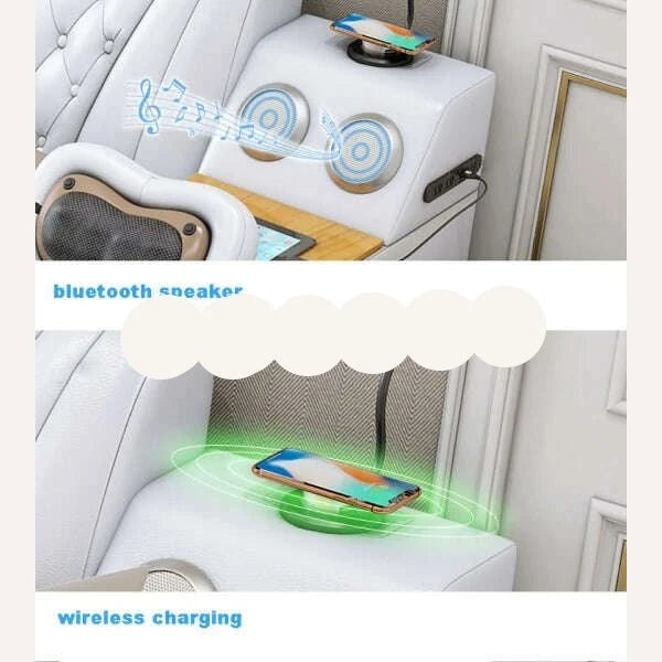 Genuine Leather Tech Smart Bed Multifunctional Beds Ultimate Massage Camas Upholstered Bed with Bluetooth,Speaker,Massager,USB C - KIMLUD
