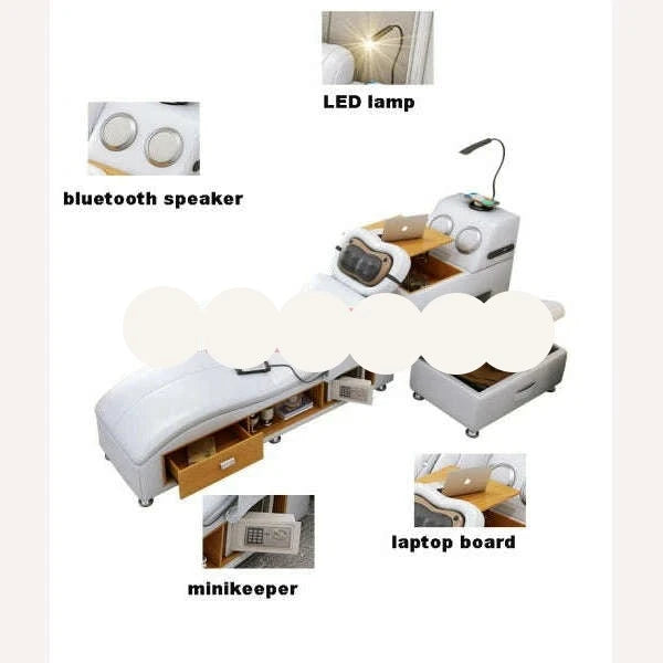 Genuine Leather Tech Smart Bed Multifunctional Beds Ultimate Massage Camas Upholstered Bed with Bluetooth,Speaker,Massager,USB C - KIMLUD