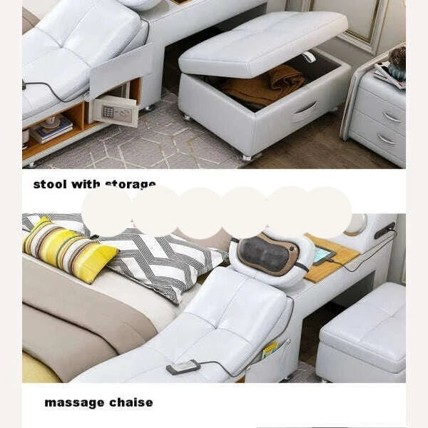 Genuine Leather Tech Smart Bed Multifunctional Beds Ultimate Massage Camas Upholstered Bed with Bluetooth,Speaker,Massager,USB C - KIMLUD