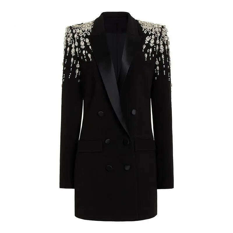 GetSpring Women Blazer 2023 Autumn Winter Double Breasted Full Sleeve Ladies Black Blazer Coat Fashion Women's Slim Suit Jacket - KIMLUD