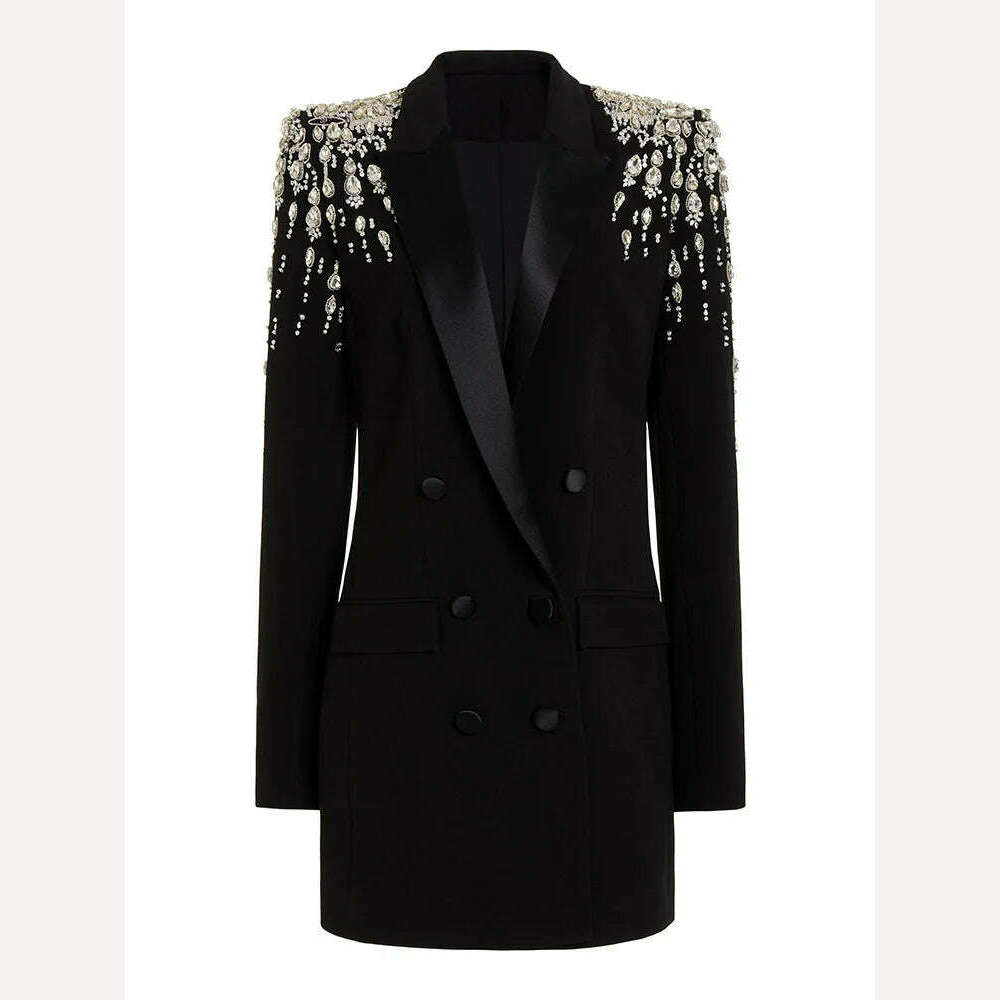 GetSpring Women Blazer 2023 Autumn Winter Double Breasted Full Sleeve Ladies Black Blazer Coat Fashion Women's Slim Suit Jacket - KIMLUD
