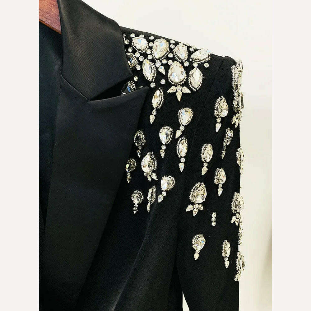 GetSpring Women Blazer 2023 Autumn Winter Double Breasted Full Sleeve Ladies Black Blazer Coat Fashion Women's Slim Suit Jacket - KIMLUD