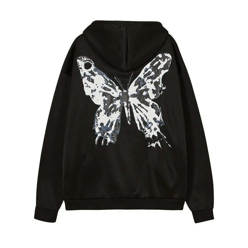 Gothic Graphic Print Jackets Women Y2K Zip Up Hoodies Streetwear Sweatshirts Hip Hop Tops Loose Harajuku Casual Coats - KIMLUD
