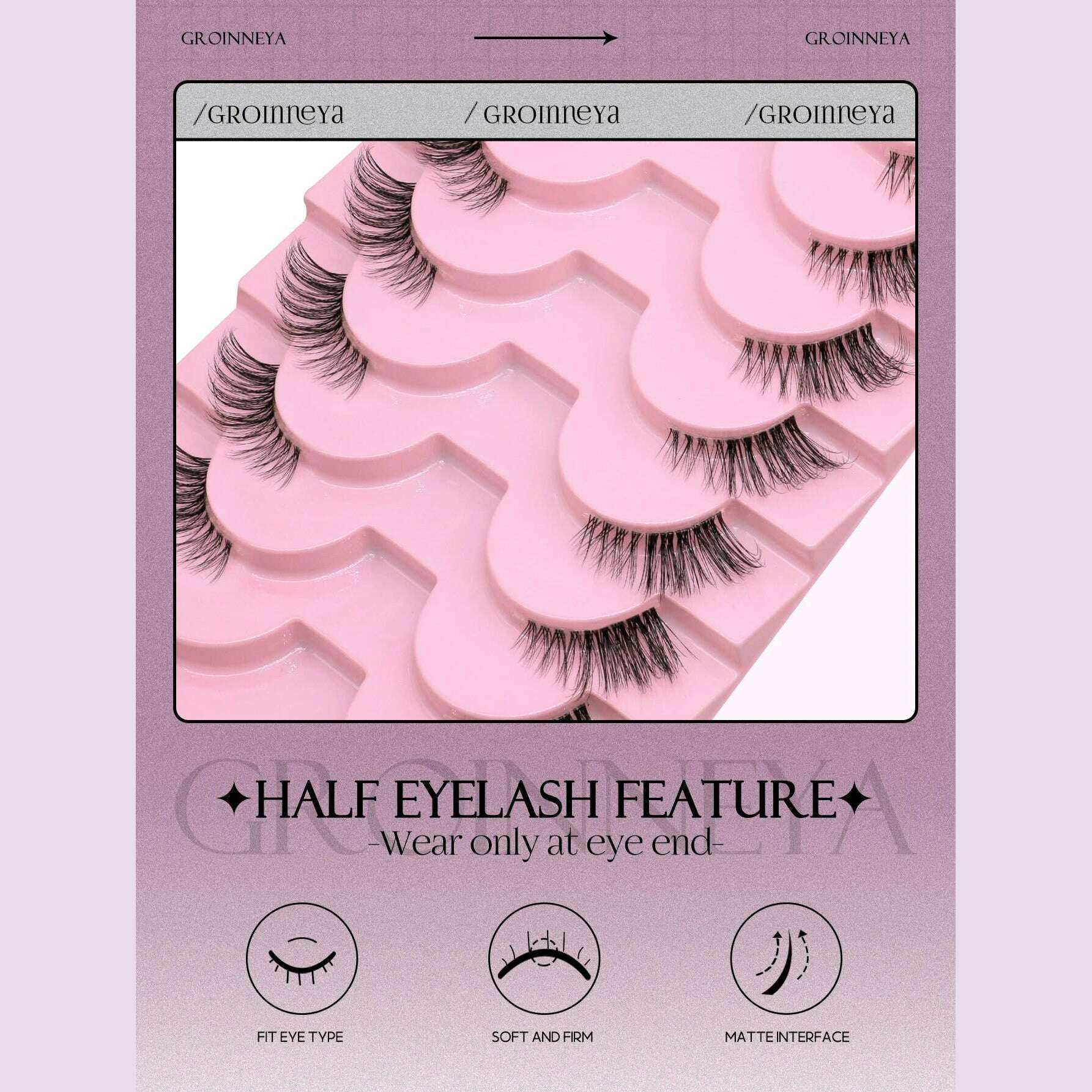 GROINNEYA Half Lashes Half Lashes Soft Natural Clear Band Lashes Natural Look Faux Mink Wispy Mink Eyelashes Extension Makeup - KIMLUD